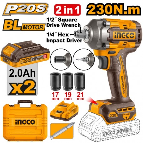 Гайковёрт аккумуляторный ударный  220V/2*2A 230N.m INGCO...